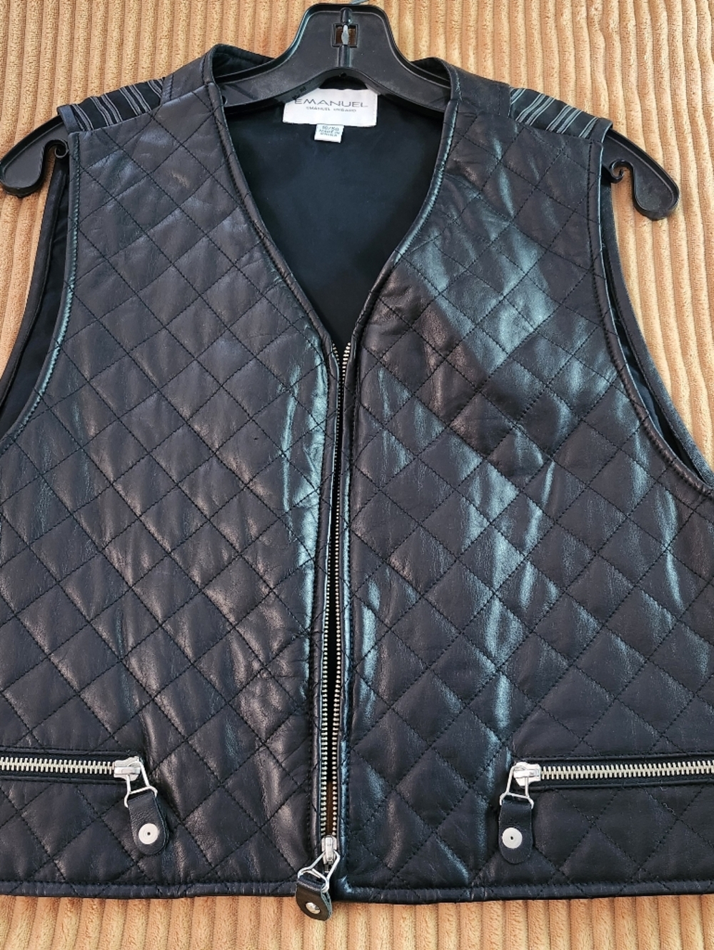 Emanuel Ungaro Vintage Black Quilted Leather Vest with Silver Zippers